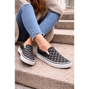 Vans Checkerboard Slip-On Sneakers - Black & White, Size 5.5 US